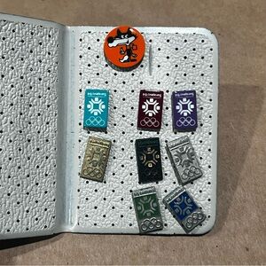 Vintage 1984 Sarajevo Winter Olympics Collectors Pins With Pin Book Green